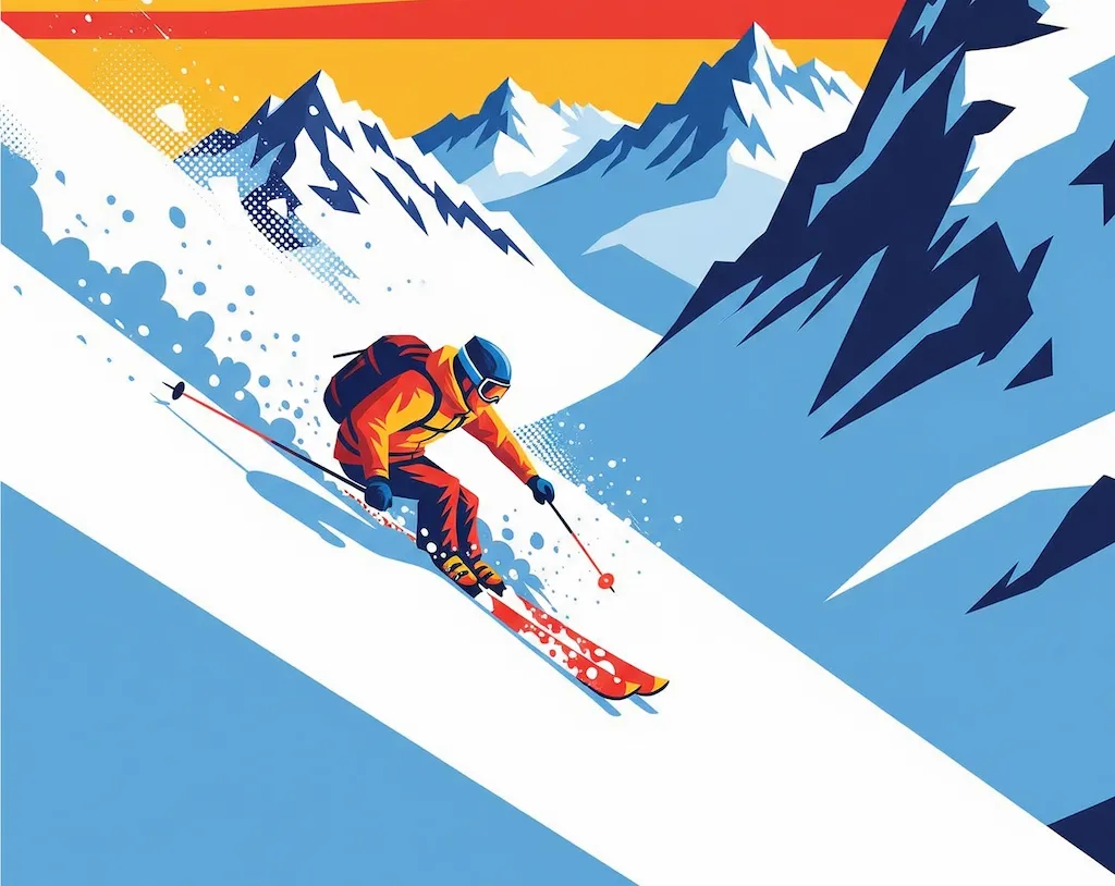 Illustration d’un skieur qui descend une montagne